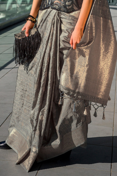 Load image into Gallery viewer, Epiphany Grey Soft Banarasi Silk Saree With Lassitude Blouse Piece
