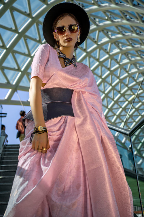 Load image into Gallery viewer, Serendipity Baby Pink Soft Banarasi Silk Saree With Pleasurable Blouse Piece
