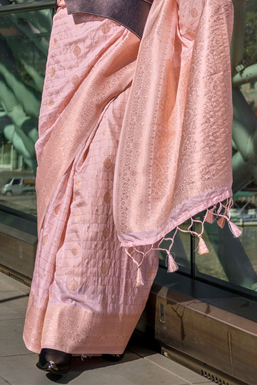 Load image into Gallery viewer, Serendipity Baby Pink Soft Banarasi Silk Saree With Pleasurable Blouse Piece
