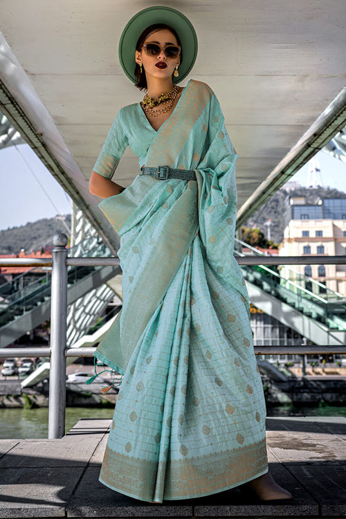 Load image into Gallery viewer, Seraphic Sky Soft Banarasi Silk Saree With Dulcet Blouse Piece
