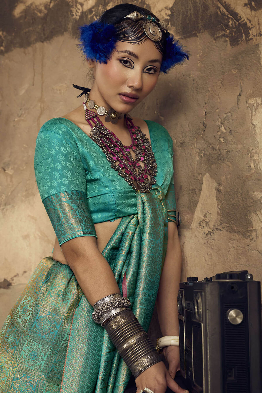 Charming Green Kanjivaram Silk Saree With Assemblage Blouse Piece