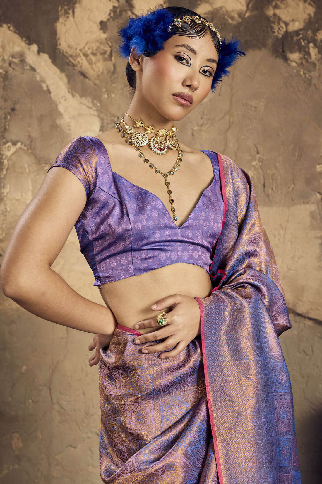 Energetic Purple Kanjivaram Silk Saree With Flameboyant Blouse Piece