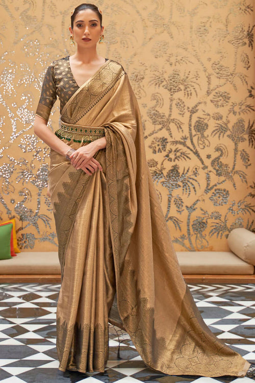 Load image into Gallery viewer, Amazing Beige Kanjivaram Silk Saree With Precious Blouse Piece
