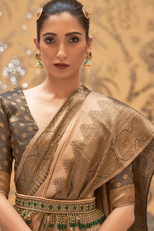 Load image into Gallery viewer, Amazing Beige Kanjivaram Silk Saree With Precious Blouse Piece
