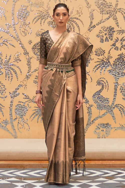 Load image into Gallery viewer, Amazing Beige Kanjivaram Silk Saree With Precious Blouse Piece
