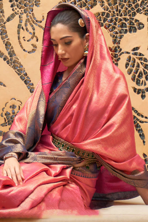 Load image into Gallery viewer, Refreshing Pink Kanjivaram Silk Saree With Sensational Blouse Piece
