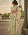 Stunning Pista Kashmiri Model Organza Silk Saree With Precious Blouse Piece