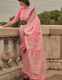 Alluring Baby Pink Kashmiri Model Organza Silk Saree With Adorning Blouse Piece