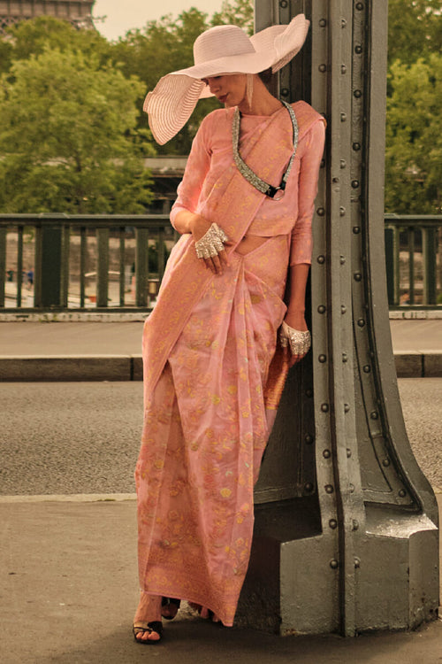 Load image into Gallery viewer, Captivating Dark Peach Kashmiri Model Organza Silk Saree With Captivating Blouse Piece
