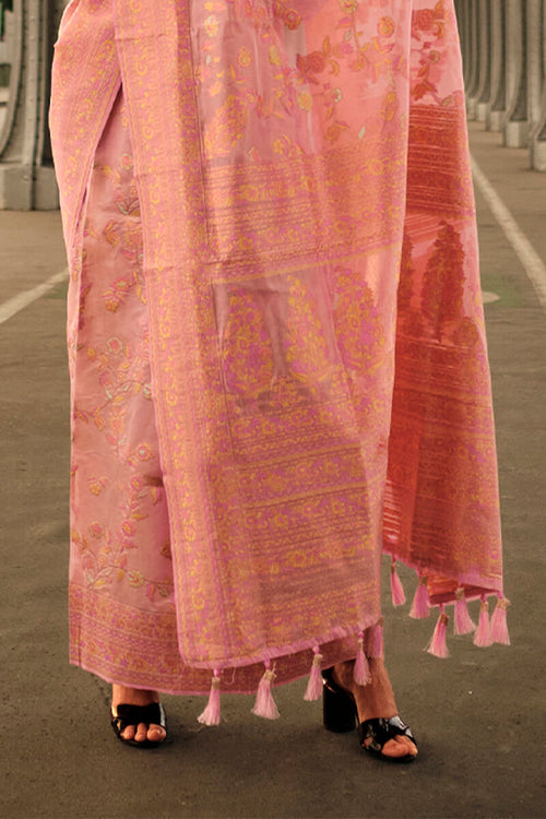 Load image into Gallery viewer, Captivating Dark Peach Kashmiri Model Organza Silk Saree With Captivating Blouse Piece
