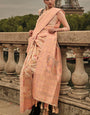 Desirable Peach Kashmiri Model Organza Silk Saree With Adoring Blouse Piece