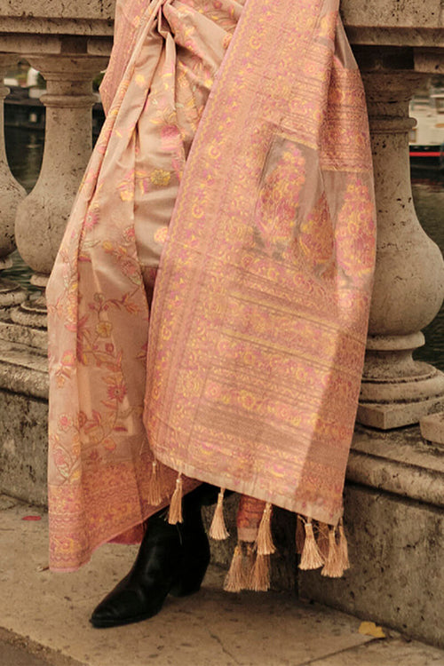 Load image into Gallery viewer, Desirable Peach Kashmiri Model Organza Silk Saree With Adoring Blouse Piece
