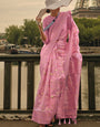 Flameboyant Pink Kashmiri Model Organza Silk Saree With Ideal Blouse Piece