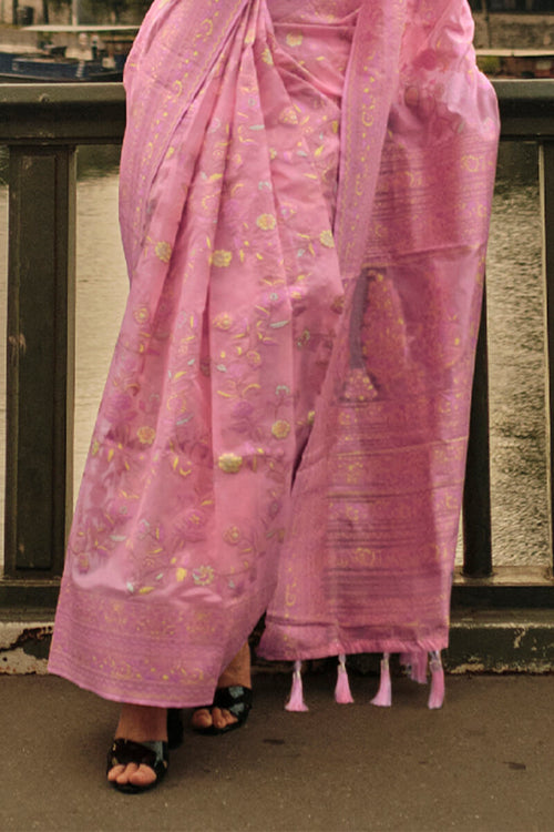 Load image into Gallery viewer, Flameboyant Pink Kashmiri Model Organza Silk Saree With Ideal Blouse Piece
