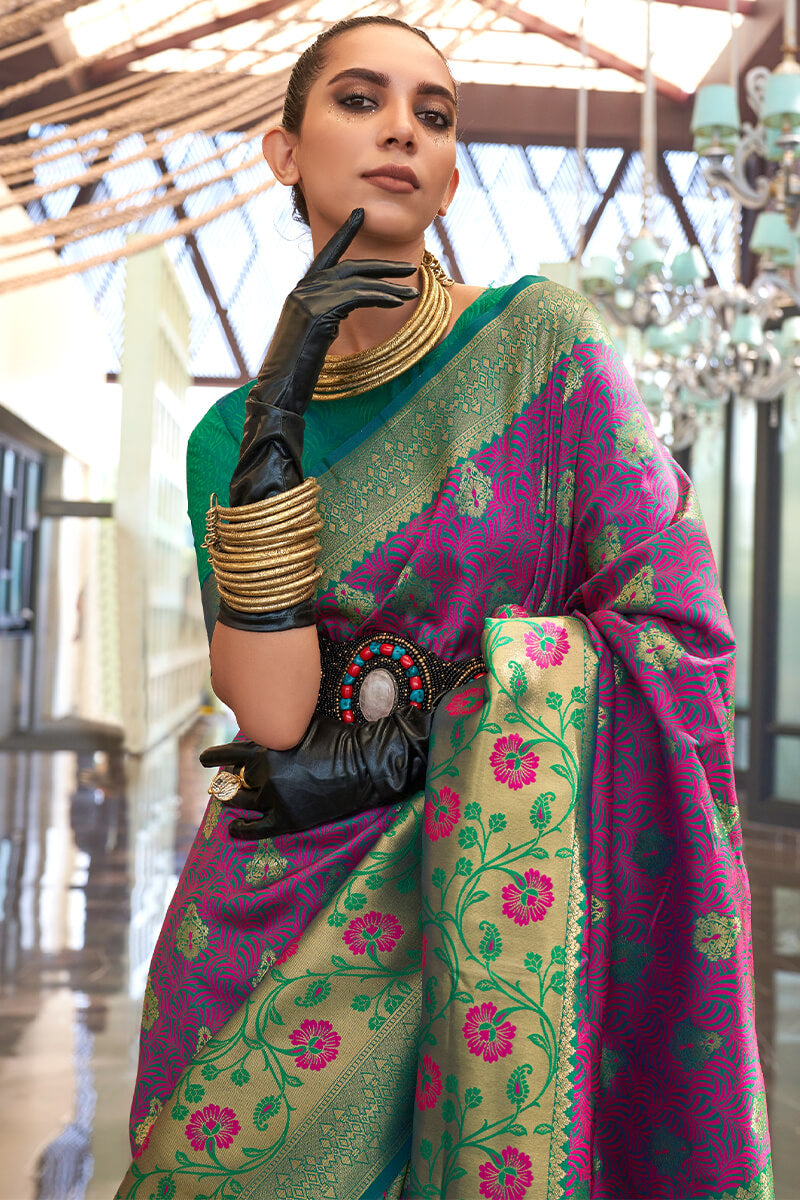 Wonderful Magenta Soft Banarasi Silk Saree With Dazzling Blouse Piece