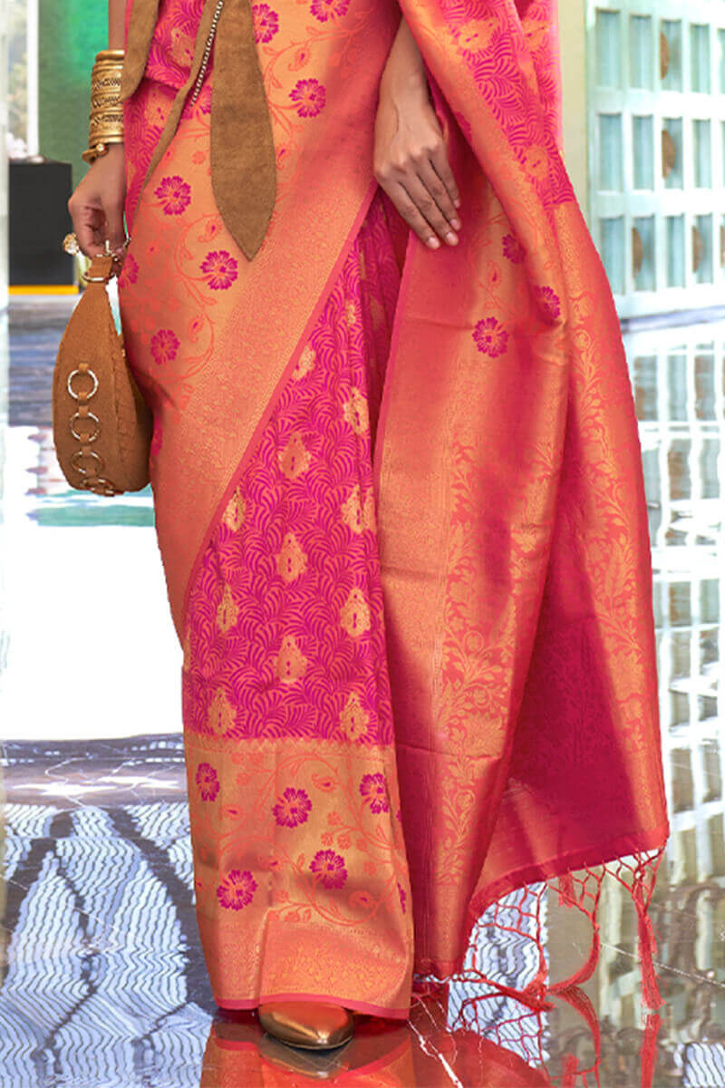 Twirling Dark Pink Soft Banarasi Silk Saree With Ideal Blouse Piece