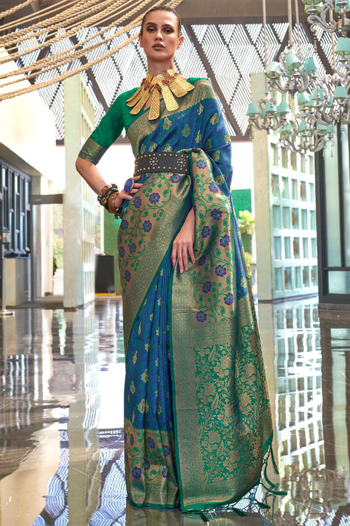 Load image into Gallery viewer, Brood Blue Soft Banarasi Silk Saree With Lassitude Blouse Piece
