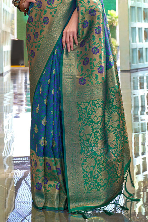 Load image into Gallery viewer, Brood Blue Soft Banarasi Silk Saree With Lassitude Blouse Piece

