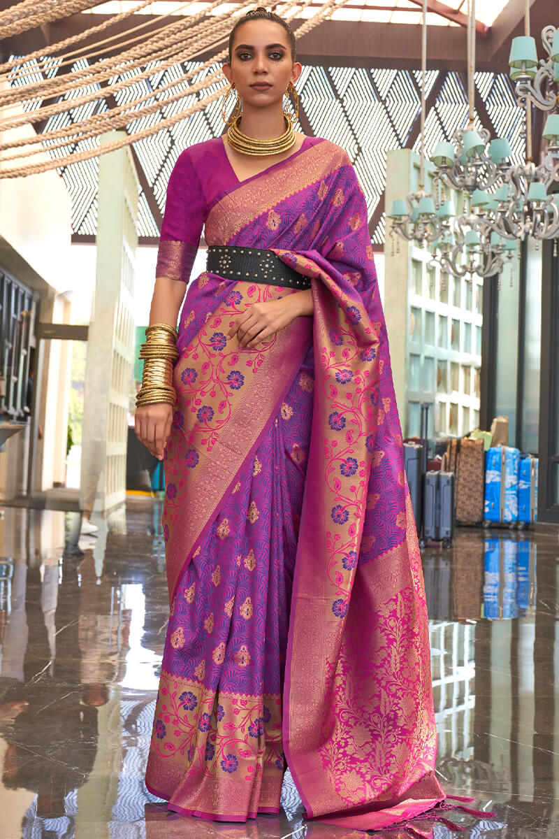 Vestigial Purple Soft Banarasi Silk Saree With Smashing Blouse Piece