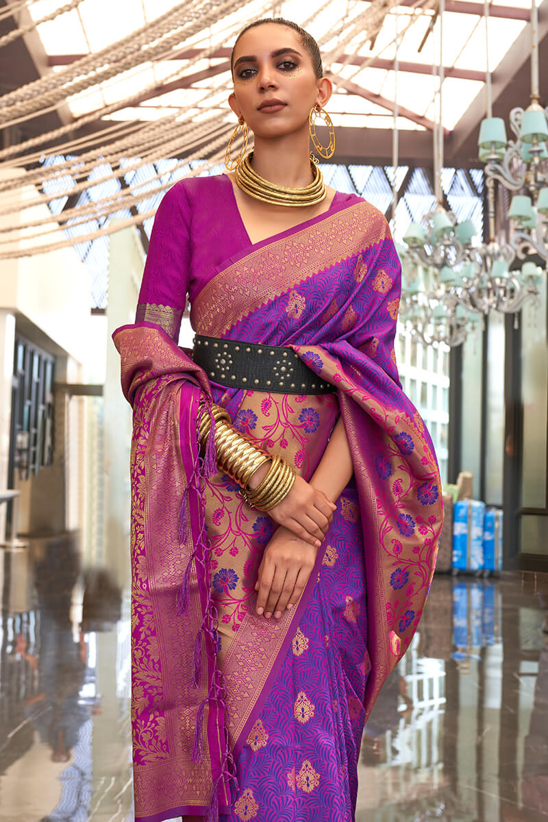 Vestigial Purple Soft Banarasi Silk Saree With Smashing Blouse Piece