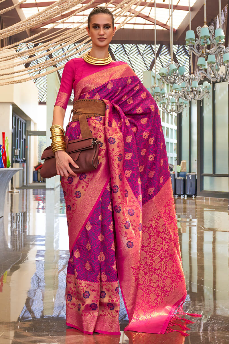 Tempting Wine Soft Banarasi Silk Saree With Supernal Blouse Piece