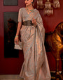 Impressive Grey Soft Banarasi Silk Saree With Adorable Blouse Piece