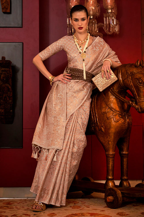 Load image into Gallery viewer, Eye-catching Beige Soft Banarasi Silk Saree With Stylish Blouse Piece
