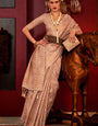 Eye-catching Beige Soft Banarasi Silk Saree With Stylish Blouse Piece