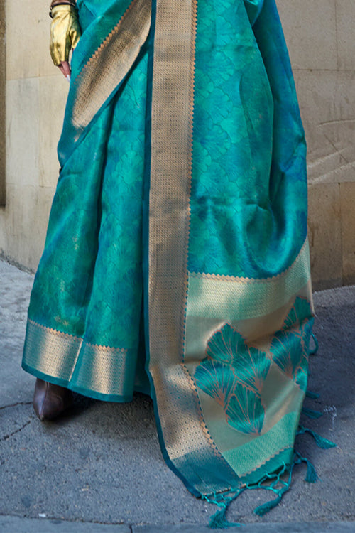 Load image into Gallery viewer, Deserving Rama Organza Silk Saree With Sizzling Blouse Piece
