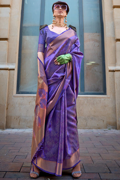 Groovy Purple Organza Silk Saree With Fancifull  Blouse Piece