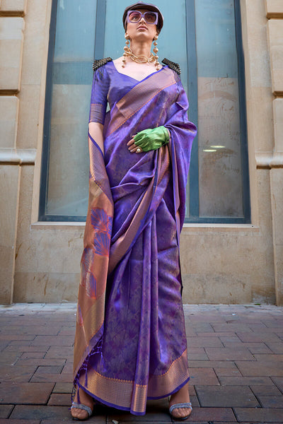 Groovy Purple Organza Silk Saree With Fancifull  Blouse Piece
