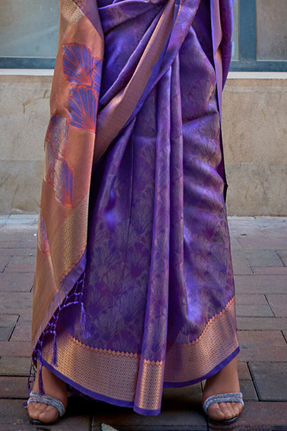 Groovy Purple Organza Silk Saree With Fancifull  Blouse Piece