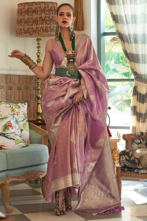 Load image into Gallery viewer, Flattering Lavender Soft Banarasi Silk Saree With Refreshing Blouse Piece
