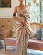 Wonderful Grey Soft Banarasi Silk Saree With Gorgeous Blouse Piece