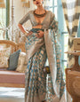 Blooming Rama Soft Banarasi Silk Saree With Blissful Blouse Piece