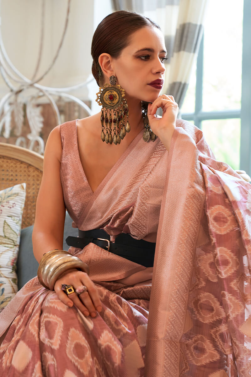 Conflate Pink Soft Banarasi Silk Saree With Eloquence Blouse Piece