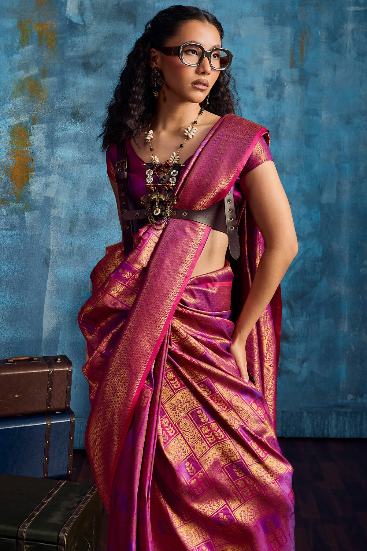 Pleasurable Purple Kanjivaram Silk Saree With Amiable Blouse Piece