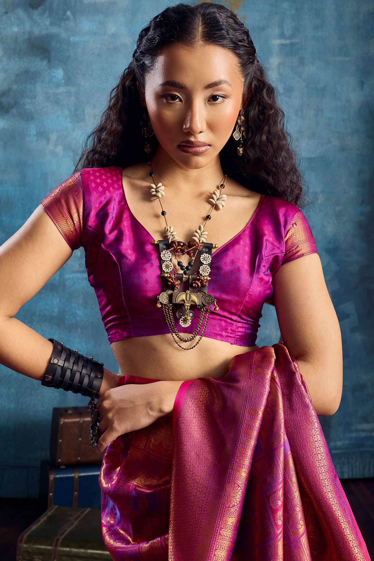 Pleasurable Purple Kanjivaram Silk Saree With Amiable Blouse Piece