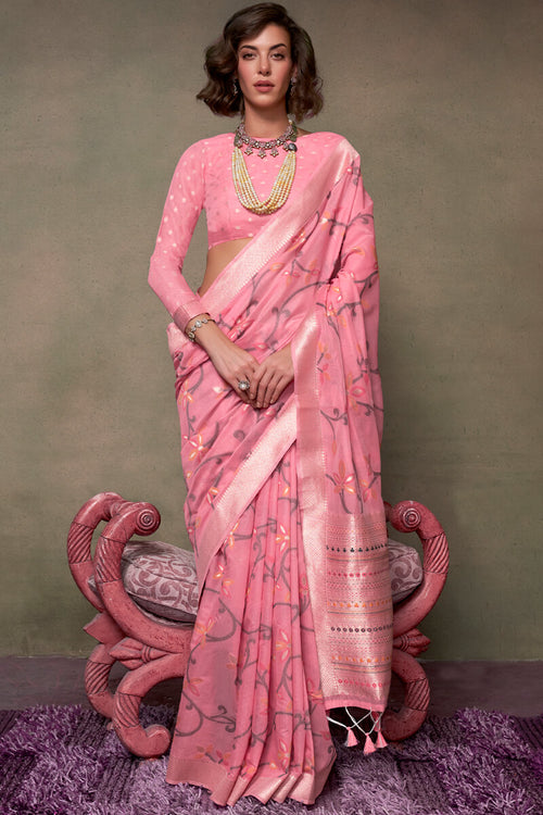 Load image into Gallery viewer, Sumptuous Pink Cotton Silk Saree With Nemesis Blouse Piece
