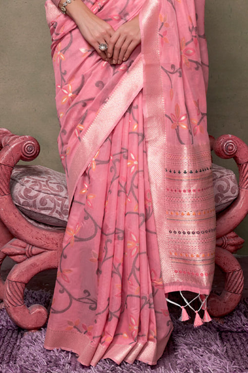 Load image into Gallery viewer, Sumptuous Pink Cotton Silk Saree With Nemesis Blouse Piece
