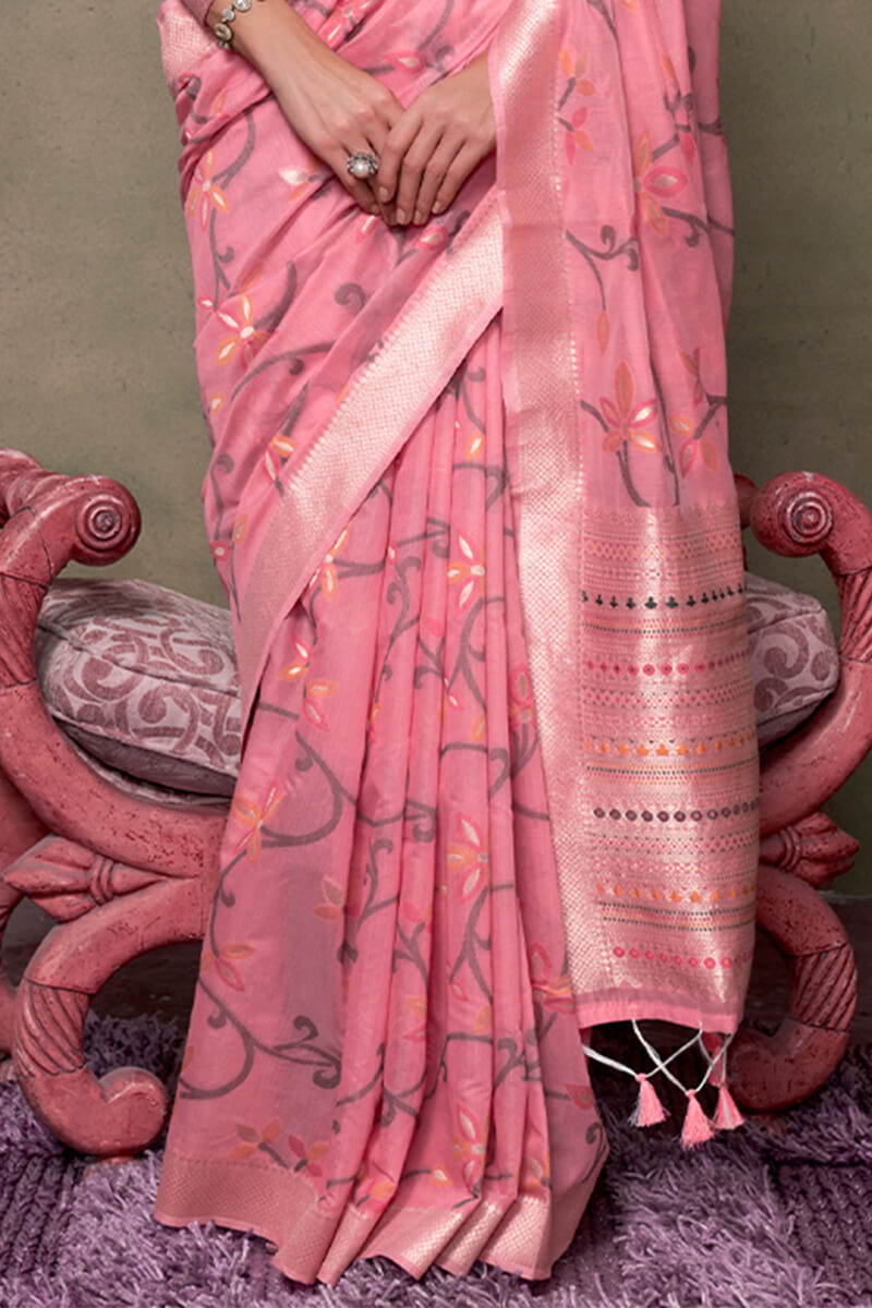 Sumptuous Pink Cotton Silk Saree With Nemesis Blouse Piece