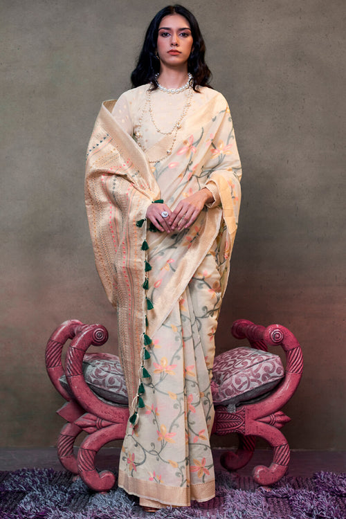 Load image into Gallery viewer, Fantabulous Beige Cotton Silk Saree With Profuse Blouse Piece
