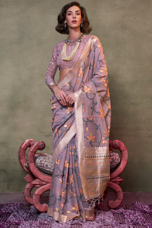 Load image into Gallery viewer, Supernal Lavender Cotton Silk Saree With Jubilant Blouse Piece
