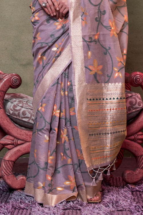 Load image into Gallery viewer, Supernal Lavender Cotton Silk Saree With Jubilant Blouse Piece
