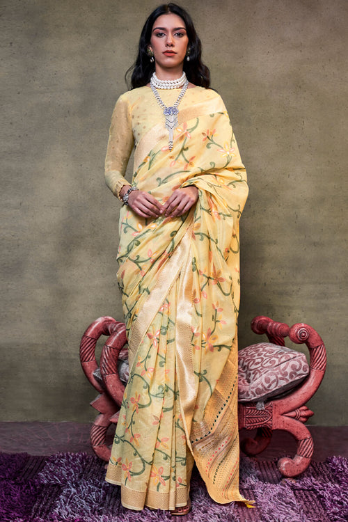 Load image into Gallery viewer, Allure Yellow Cotton Silk Saree With Opulent Blouse Piece
