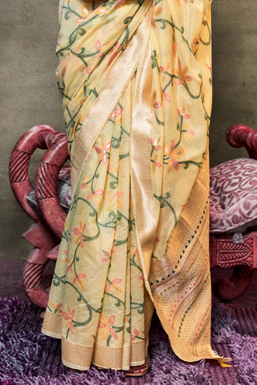 Load image into Gallery viewer, Allure Yellow Cotton Silk Saree With Opulent Blouse Piece
