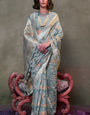 Ineffable Grey Cotton Silk Saree With Inimitable Blouse Piece