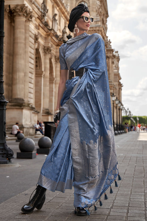 Load image into Gallery viewer, Fancifull Light Blue Soft Banarasi Silk Saree With Adoring Blouse Piece
