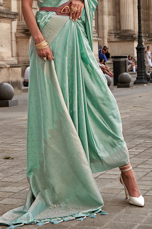 Load image into Gallery viewer, Prodigal Sea Green Soft Banarasi Silk Saree With Piquant Blouse Piece
