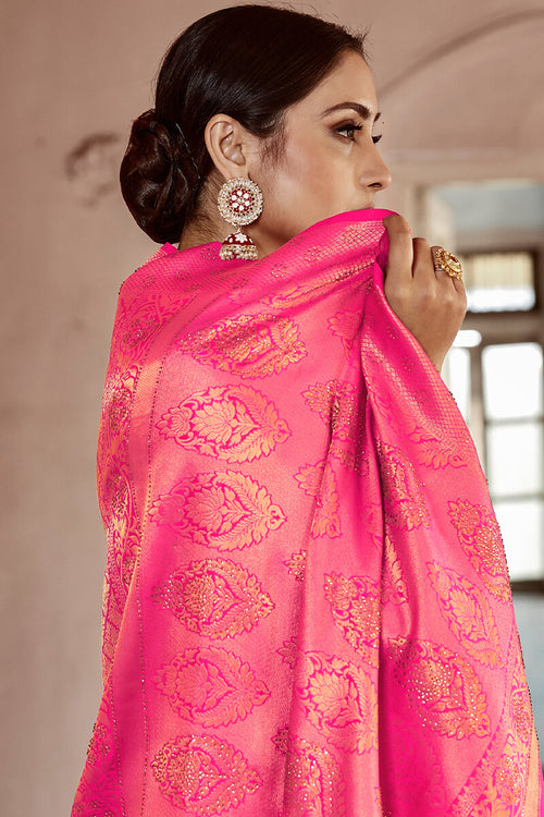 Load image into Gallery viewer, Nemesis Dark Pink Kanjivaram Silk Saree With Evocative Blouse Piece
